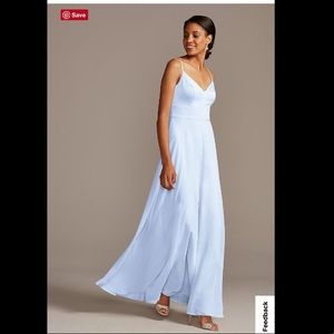 Crepe -Back Spaghetti Strap Satin Bridesmaid Dress in “Ice Blue”